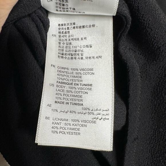 Sandro V-Neck Long Sleeve Blouse Lace Shoulder Women's Black Size 1 US Small - Picture 5 of 6